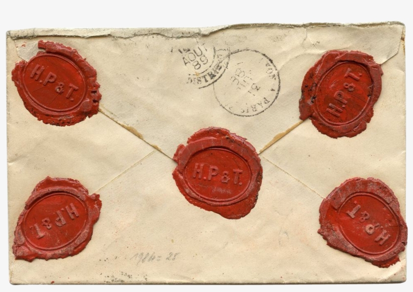 1889 Envelope With 5 Wax Seals From Lyon Silk Business - Wax Seal Envelope Png, transparent png download