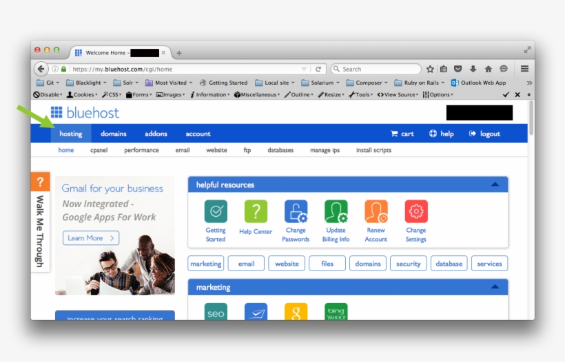 Log In To Your Bluehost Account And Click On The "hosting" - Bluehost, transparent png download