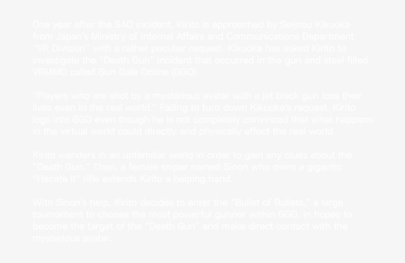1 Year After The Sao Incident, Kirito Is Approached - Accor Hotels White Logo, transparent png download