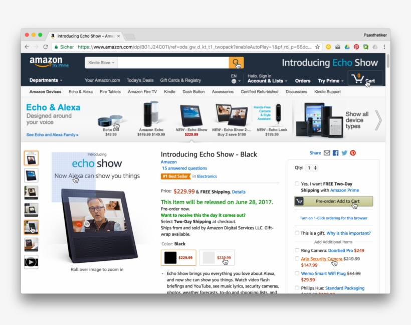 They Are Also Using The Hand Cursor For Every Interactive - Amazon Echo Show (black), transparent png download