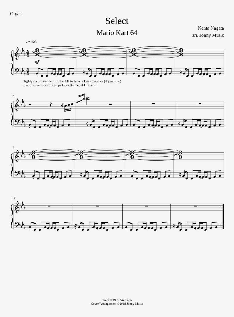 Select Mario Kart 64 Organ Cover Sheet Music For Organ - Sheet Music, transparent png download
