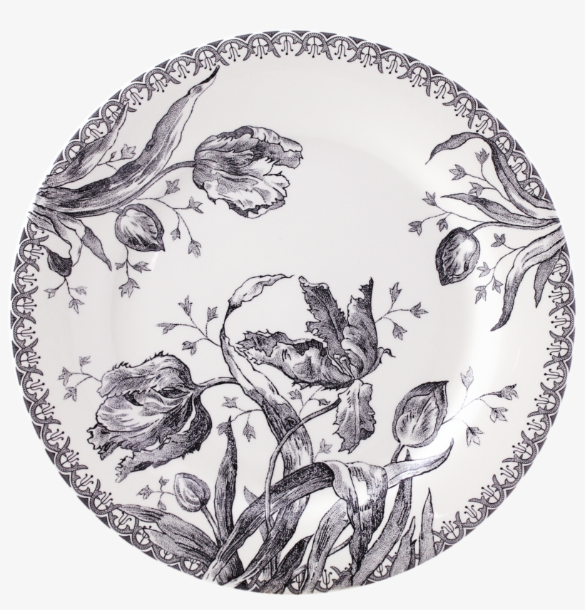 4 Dinner Plates - Gien China Tulipes Noires #1701 Cake Plate, transparent png download