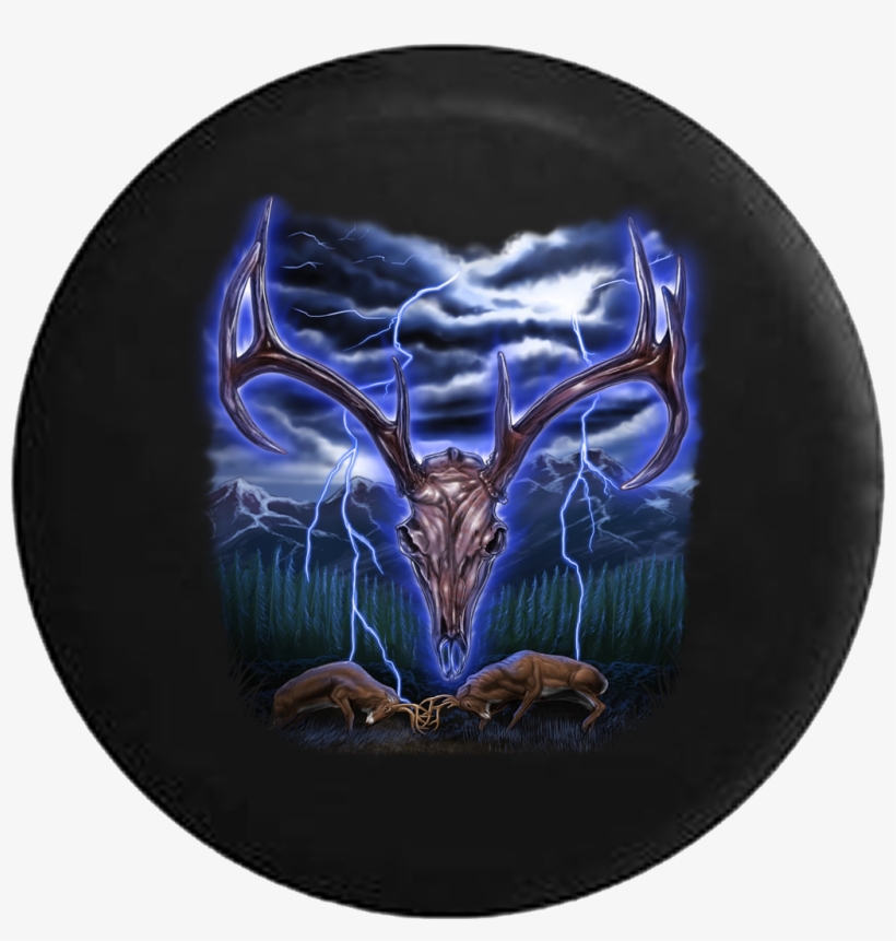 Deer Antler Skeleton Fighting Bucks Stormy Night Rv - Tirecoverpro Deer Antler Skeleton Fighting Bucks Stormy, transparent png download