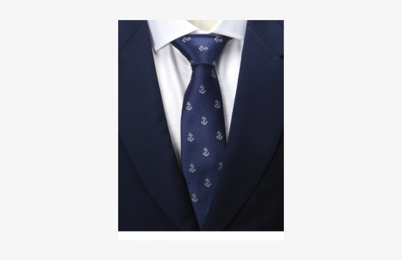 Navy W/white Anchor Silk Tie - Necktie, transparent png download