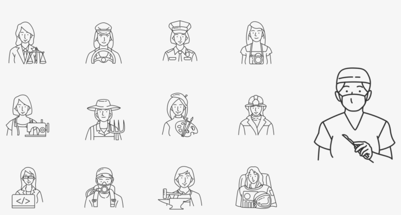 Female Professionals Icon Set By Vectto - Line Art, transparent png download