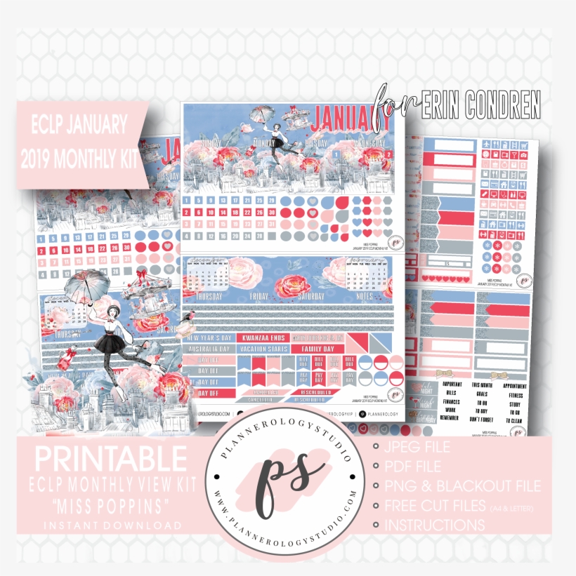 Miss Poppins January 2019 Monthly View Kit Digital - Brochure, transparent png download