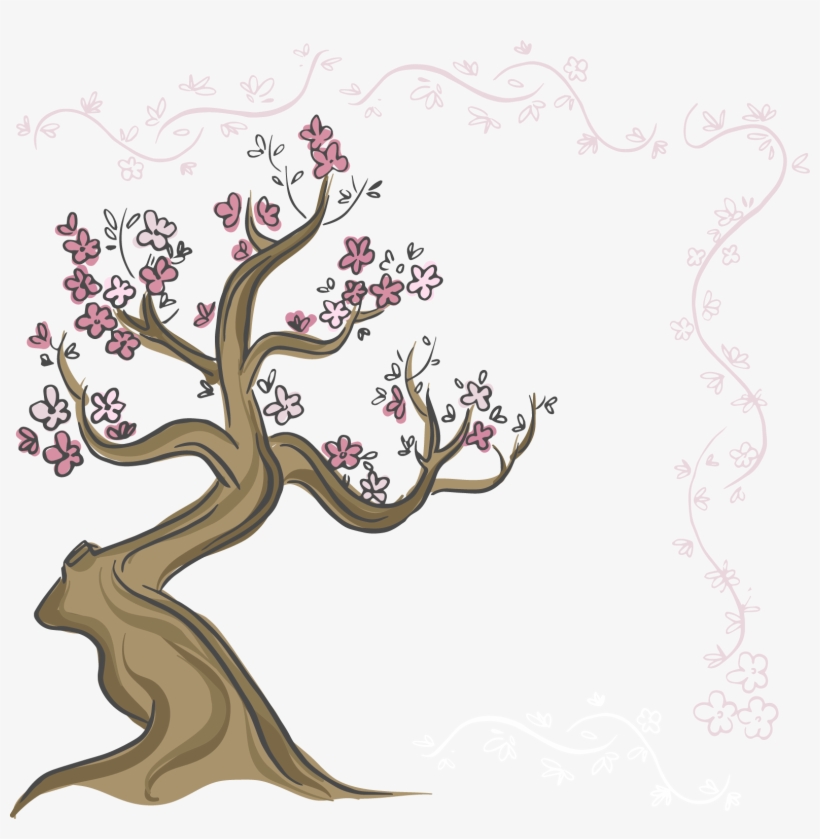 Drawn Cherry Blossom Cherry Bloosom - Dibujo Árbol Cerezos Japones, transparent png download