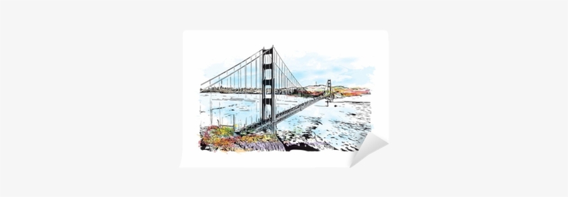 Watercolor Splash With Sketch Of Golden Gate, San Francisco, - Golden Gate Water Color, transparent png download