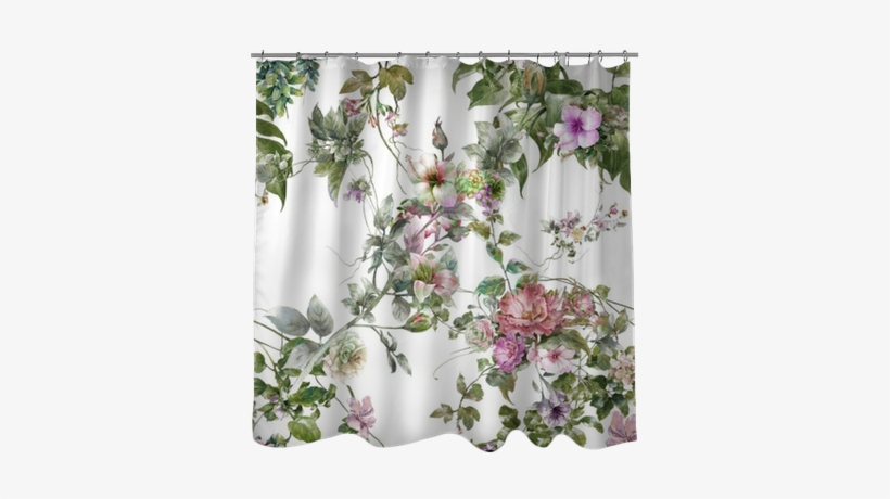 Watercolor Painting Of Leaf And Flowers, Seamless Pattern - Rose, transparent png download