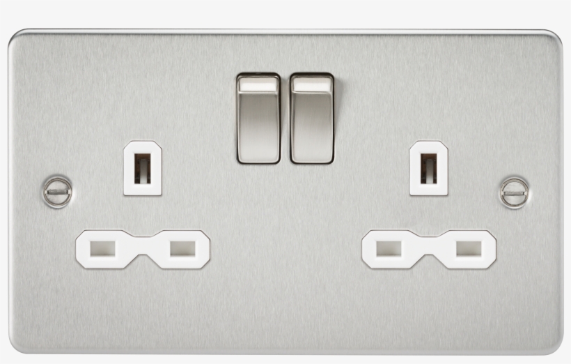 Brushed Chrome White Inserts Flatplate Light Switches - Ml Accessories Flat Plate 13a 2g Dp Switched Socket, transparent png download