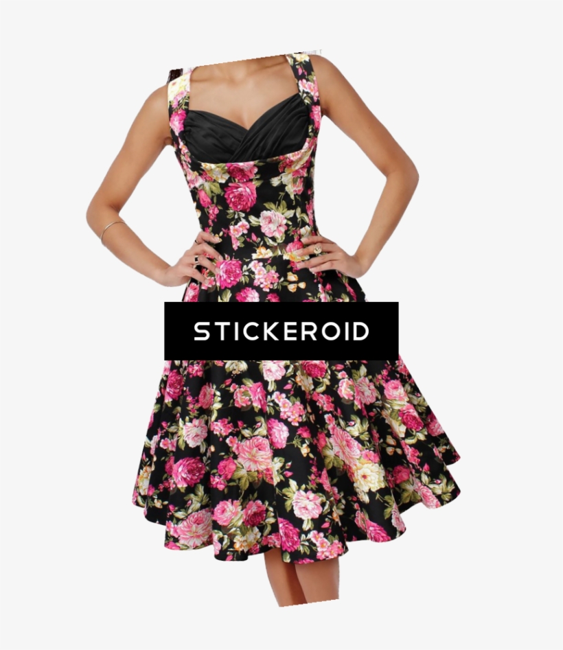 Floral Dress Clothing - Towertree Women 50s60s Floral Print V Neck Rockabilly, transparent png download