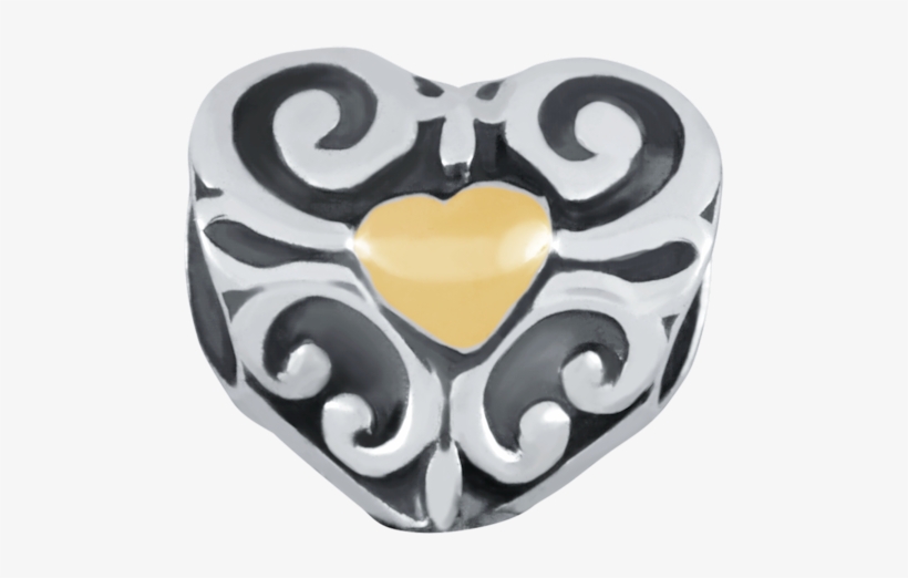 10ct Yellow Gold & Sterling Silver Heart Charm By Emma - Silver, transparent png download