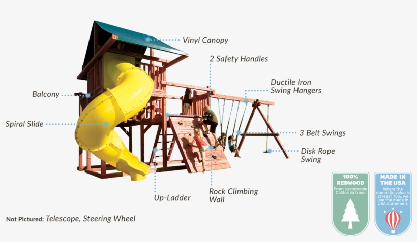 100% California Redwood Construction - Kid's Creations Ringmaster Wood Complete Redwood Playset,, transparent png download