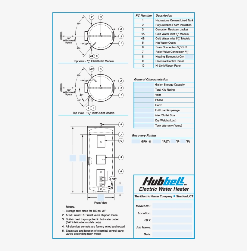 Model Se Submittal Drawing - Water Heater Dimensions 50 Gal, transparent png download