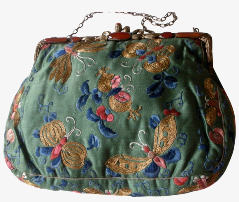 Magnificent Vintage Bag Purse Embroidered Butterflies - Handbag, transparent png download