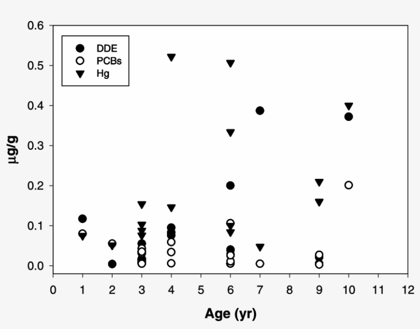 Dde, Pcbs, And Hg Relationships With Ocelots' Age - Weight, transparent png download