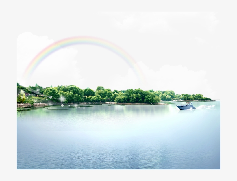 Rainbow Lake Clouds River Water Sky Trees Nature Ftesti - Clip Art, transparent png download