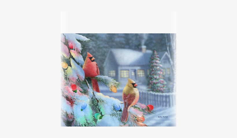 Winter Lights - Christmas Snow Birds Finch And Cardinal, transparent png download