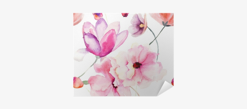 Watercolor Seamless Pattern With Pink Flowers Poster - 'seamless Pattern Of Pink Flowers' Oil Painting Print, transparent png download