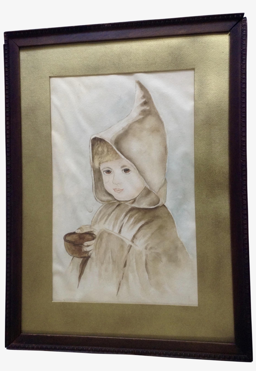 19th Century Beautiful Hooded Girl Watercolor Painting - Picture Frame, transparent png download