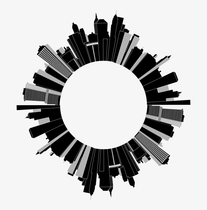 Cityscape Skyline Skyscraper Building Sticker - Cityscape In A Circle, transparent png download