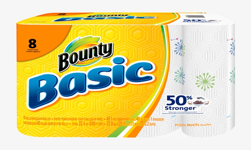 Bounty Basic 8 Regular - Bounty Basic Paper Towels, White, Large Roll, 12 Count, transparent png download