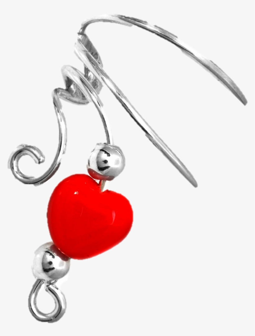 Red Crystal Heart & Beads Short Sterling Silver Ear - Sterling Silver Ear Cuffs, transparent png download