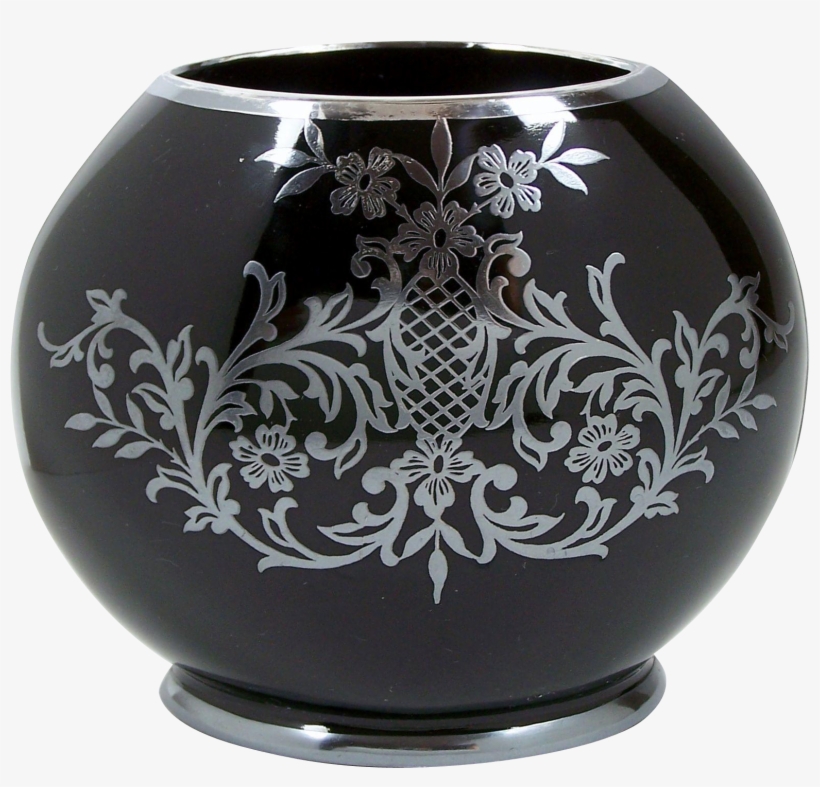 Vintage Black Amethyst Glass Vase Sterling Silver Floral - Vase, transparent png download