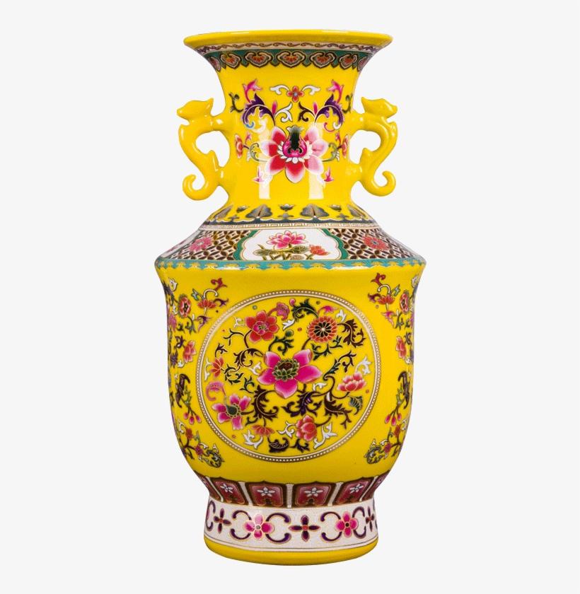 Jingdezhen Ceramic Vases Enamel Yellow Binocular Vase - Vase, transparent png download