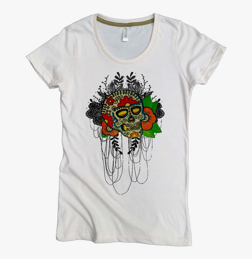 Flower Skull 7 W Natural - Asheville Apparel, transparent png download