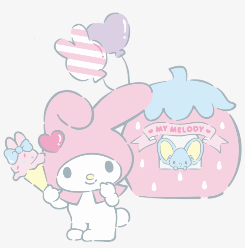 Mymelody Melody Mouse Icecream Pink Cute Balloon Strawb - Balloon, transparent png download