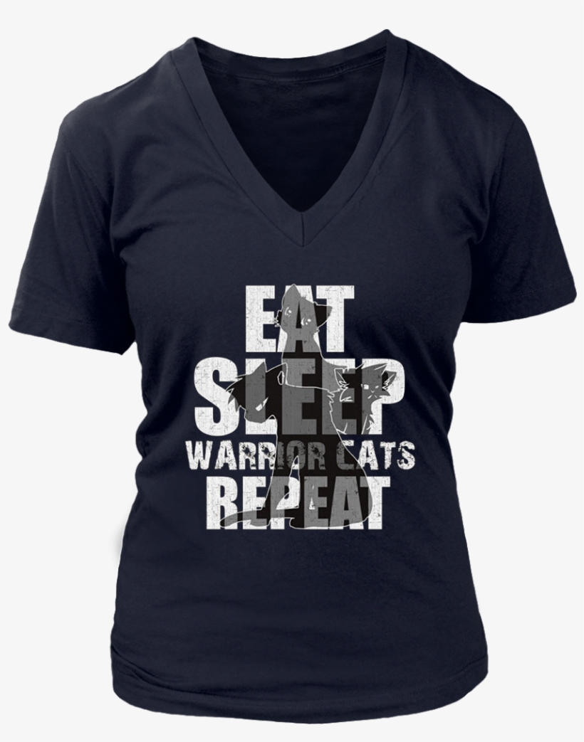 Eat Sleep Warrior Cats Repeat Funny Cat Lover T-shirt - Heart Belongs (ladies) - District Womens V-neck / Black, transparent png download