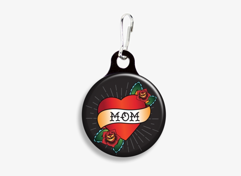 Mom Heart Tattoo Black - Zoogee Pzp1ds-b - Zipper Pulls 3/4" Metal Back, transparent png download