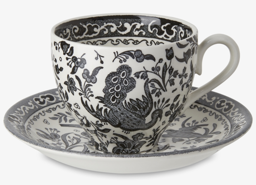 Burleigh Black Regal Peacock Teacup & Saucer, transparent png download