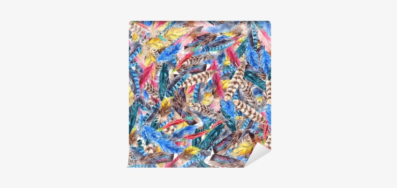 Watercolor Colorful Feather Seamless Pattern Background - Jersey Digitaldruck Federn Bunt, transparent png download