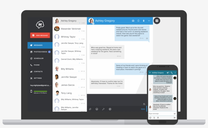 Text From Your Computer, Sync'd With Your Android Phone - Mightytext App, transparent png download