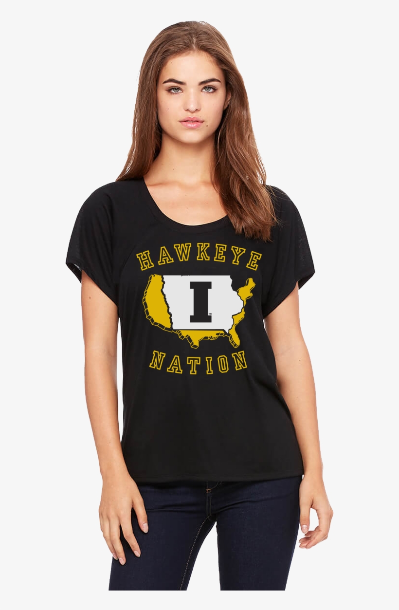University Of Iowa Women's Hawkeye Nation Flowy Raglan - Bella + Canvas Ladies Relaxed Jersey Short-sleeve V-neck, transparent png download