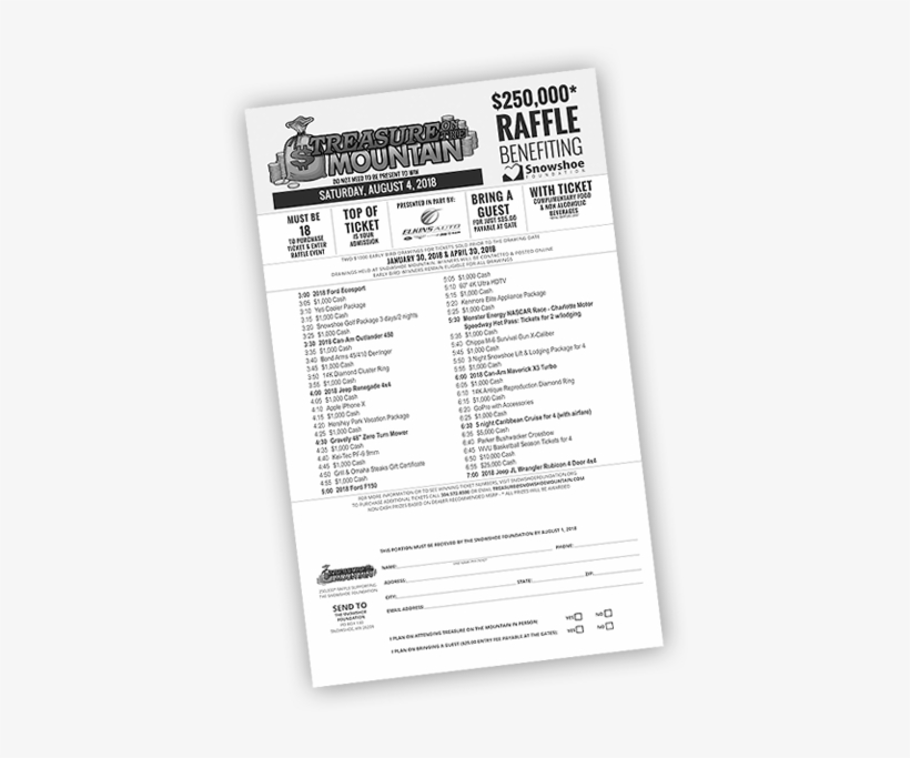 Buy Your Treasure On The Mountain Raffle Ticket - Treasure On The Mountain Snowshoe, transparent png download