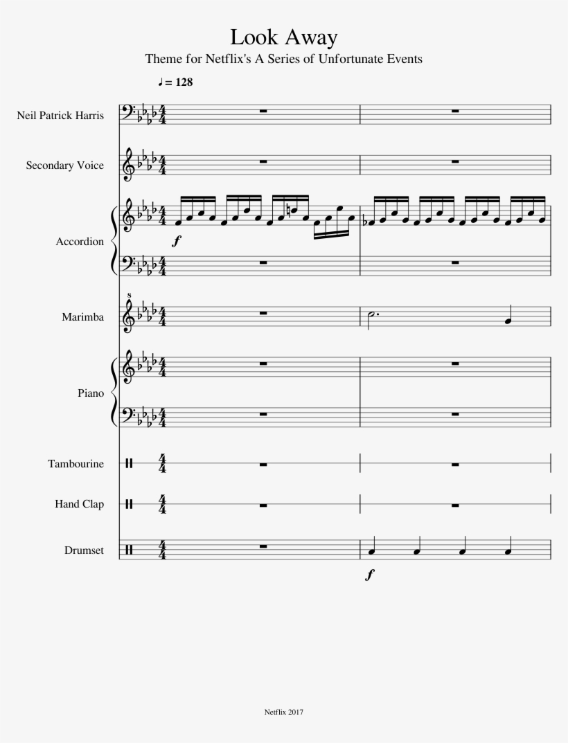 Look Away Sheet Music For Piano, Voice, Accordion, - Document, transparent png download