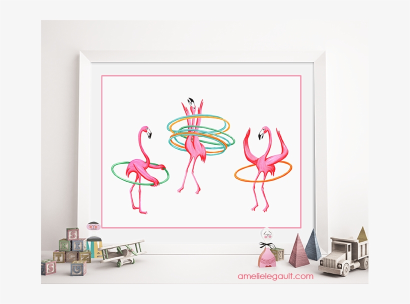 Hula Hoop Pink Flamingos Print By Amelie Legault Available - Poster, transparent png download