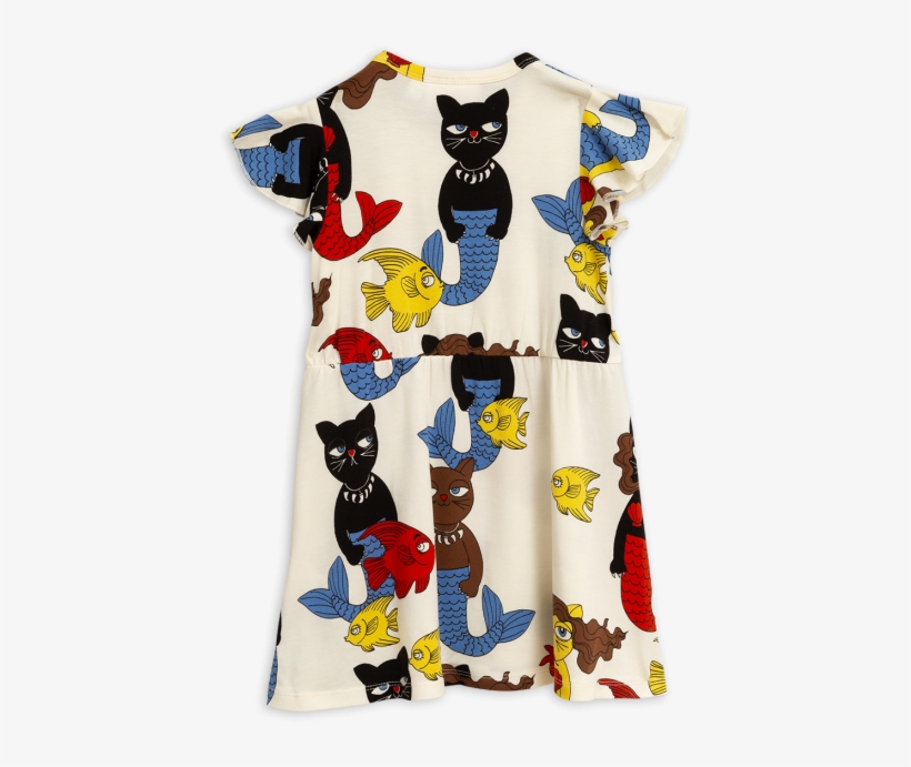Mini Rodini Kids' Cat Mermaid Dress Off White, transparent png download