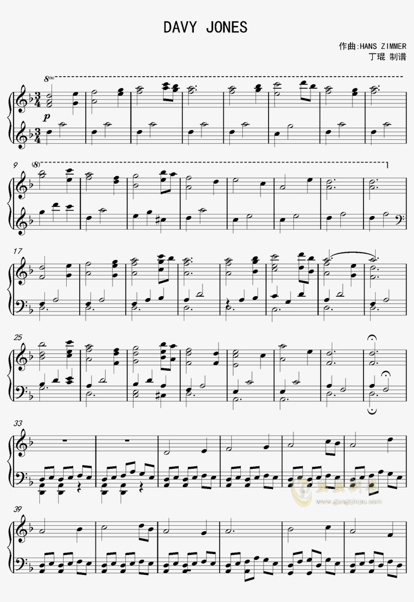 乐器-加勒比海盗2亡灵宝藏davy Jones 钢琴谱 - Grijp Toch De Kansen Door God U Gegeven, transparent png download