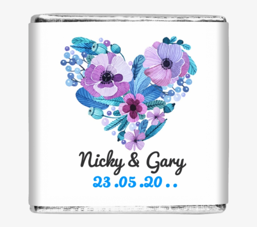 25 X Blue Flowers Heart Chocolate Favours - Spring Floral Heart - Tote Bags, transparent png download