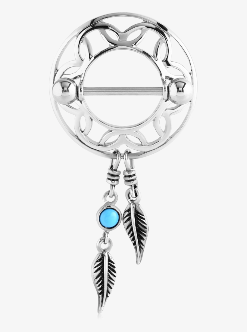 Stainless Steel Nipple Shield With Turquoise Feather - Rose Gold Surgical Steel Turquoise Nipple Shield (1.6, transparent png download
