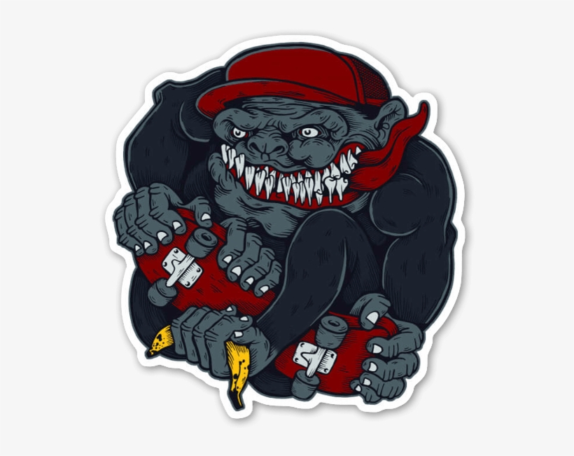 Skate Gorilla Sticker - Cartoon, transparent png download