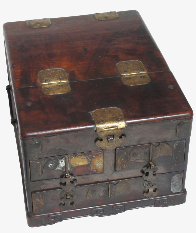 Antique Rosewood Brass Chinese Make-up Vanity Mirror - Antique Chinese Box Drawers, transparent png download