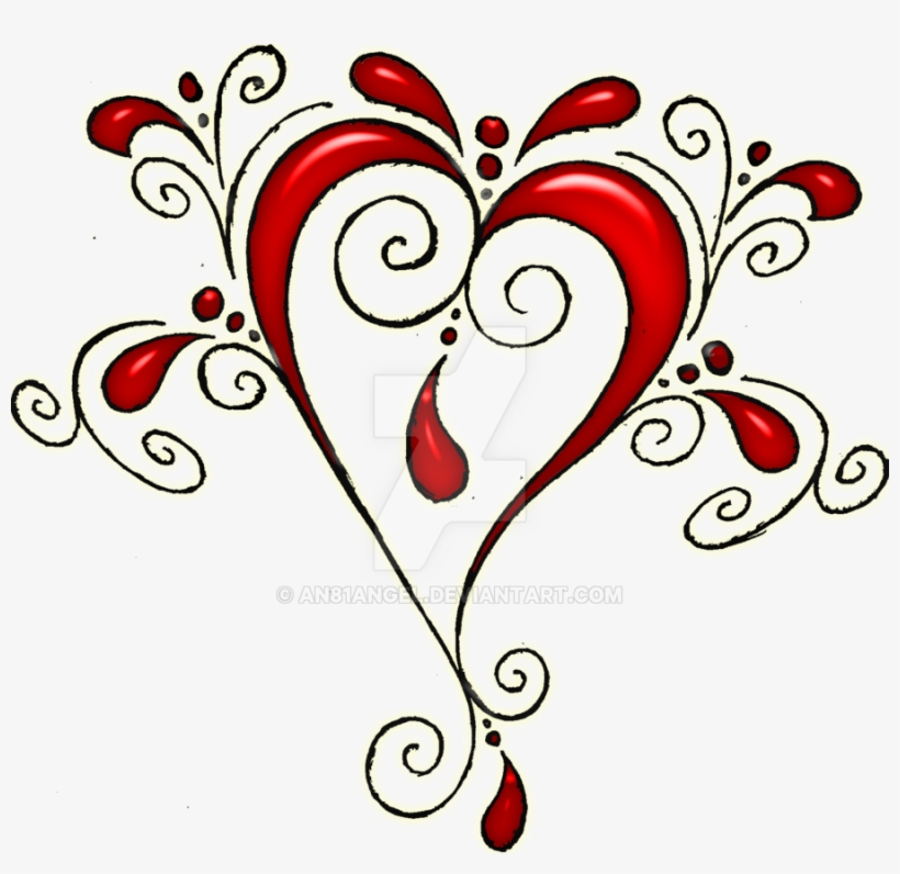 Heart Swirls Red-black By An81angel On Deviantart Clip - Clip Art, transparent png download