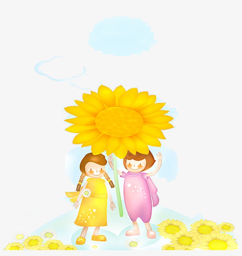Ftestickers Watercolor Clipart Girls Sunflowers Cute - Illustration, transparent png download