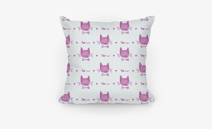 Pink Watercolor Cat Bow Tie Pattern Pillow - Bow Tie, transparent png download