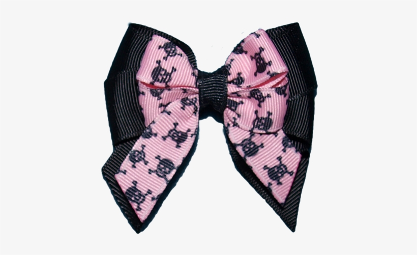 Pink And Black Skull Tails Out Medium Bow - Skull Bow For Hair, transparent png download